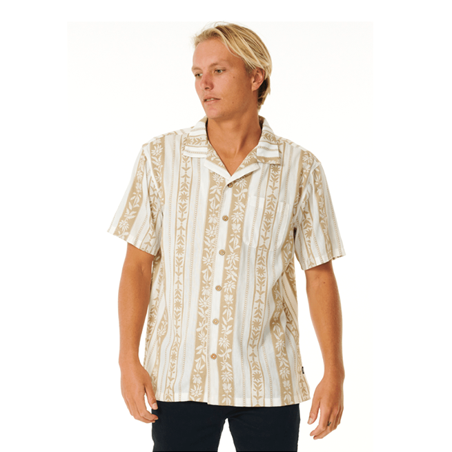 Camisa Rip Curl Topanga Vert Stripe shirt Blanco/ Beige