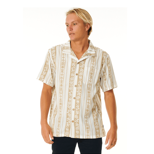 Camisa Rip Curl Topanga Vert Stripe shirt Blanco/ Beige